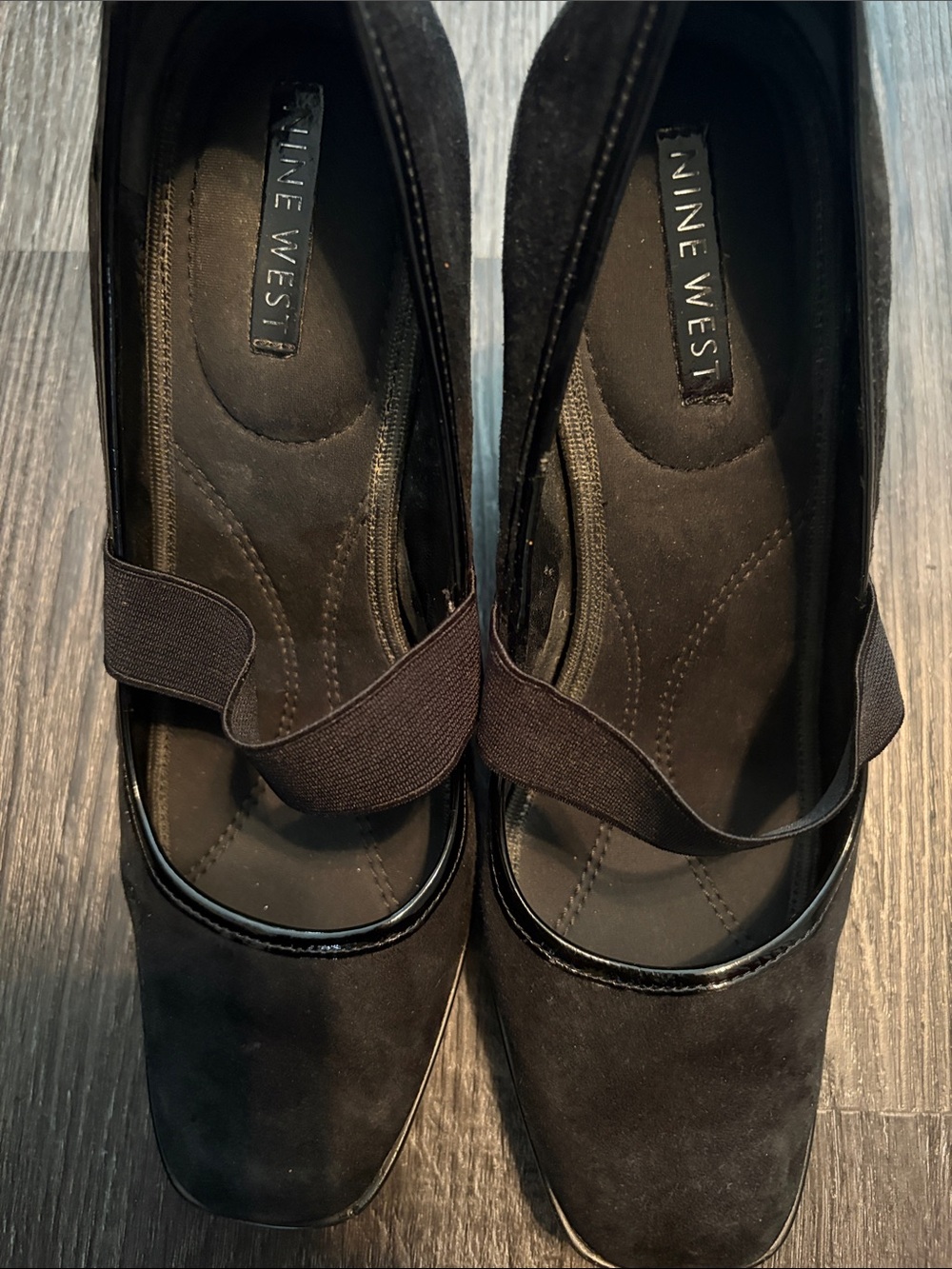 Nine West Black Suede Mary Jane Flats with Elastic Strap